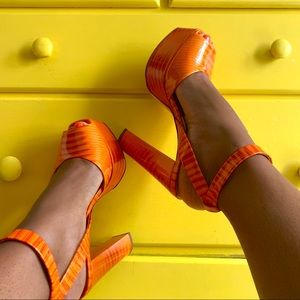 Giuseppe Zanotti Orange Platform Heels, Size 39.